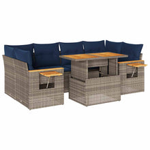 7-delige Loungeset met kussens poly rattan grijs