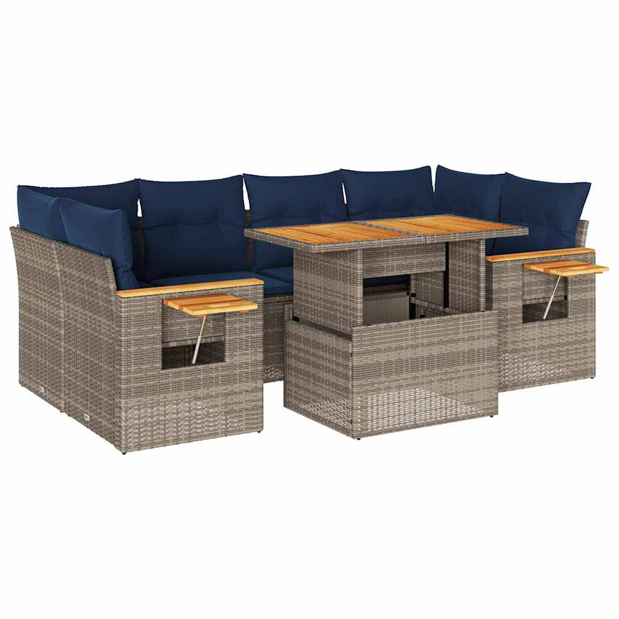 7-delige Loungeset met kussens poly rattan grijs