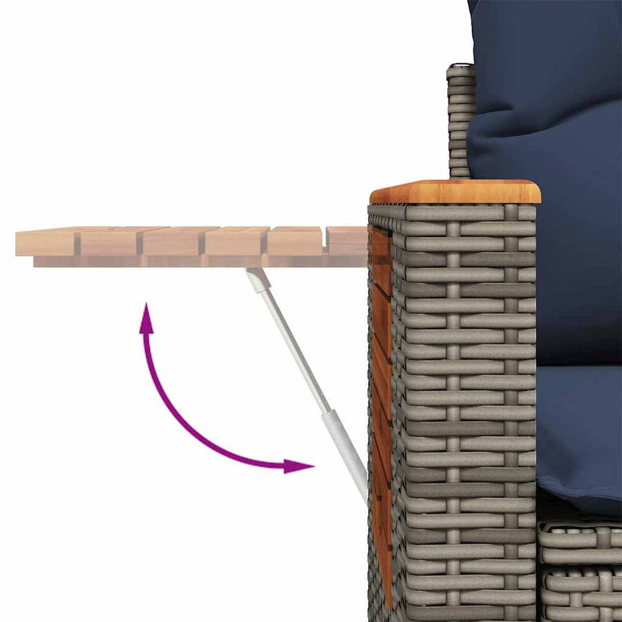 7-delige Loungeset met kussens poly rattan grijs