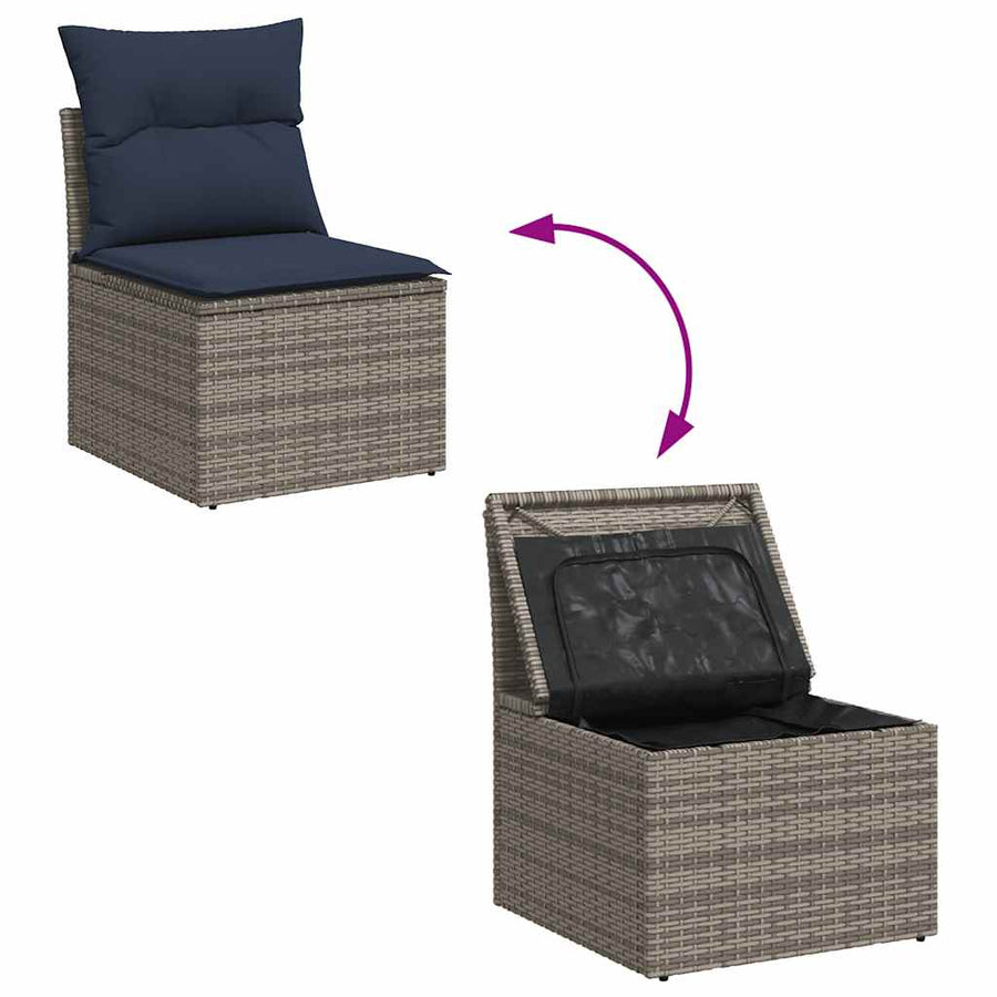 7-delige Loungeset met kussens poly rattan grijs