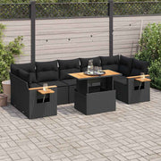 Loungeset 8-delig poly rattan acacia zwart