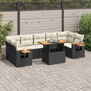 Loungeset 8-delig poly rattan acacia zwart