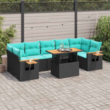 8-delige Loungeset met kussens poly rattan zwart