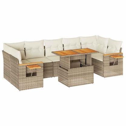 8-delige Loungeset met kussens poly rattan acacia beige