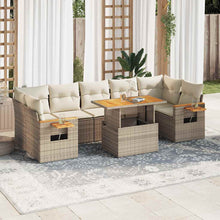 8-delige Loungeset met kussens poly rattan acacia beige