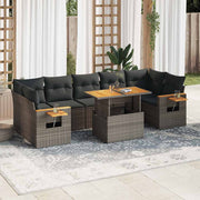 Loungeset 8-delig poly rattan acacia grijs