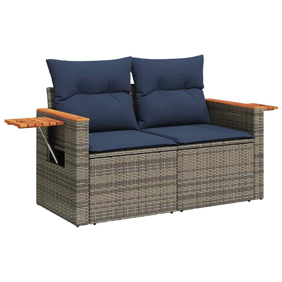 8-delige Loungeset met kussens poly rattan grijs