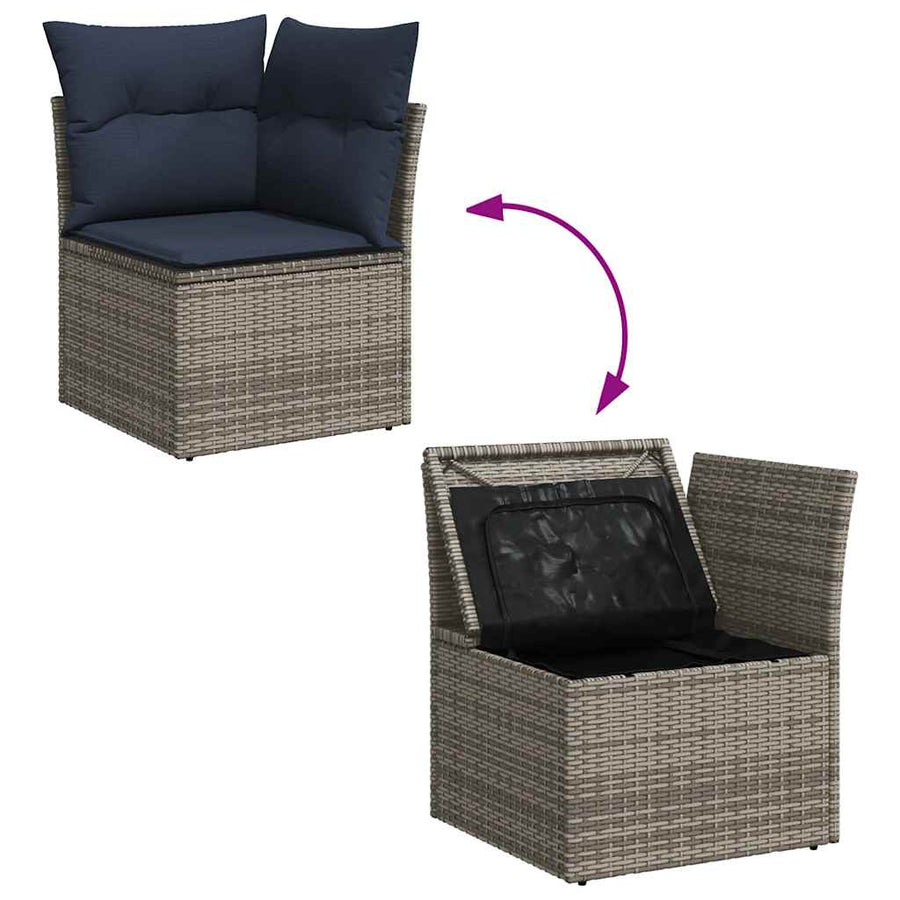 8-delige Loungeset met kussens poly rattan grijs