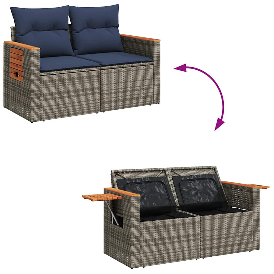 8-delige Loungeset met kussens poly rattan grijs