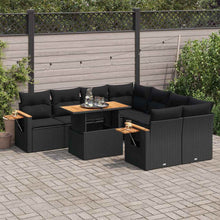 9-delige Loungeset met kussens poly rattan acacia zwart