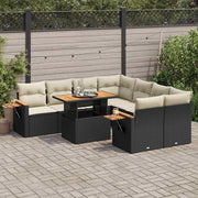 Loungeset 9-delig poly rattan acacia zwart