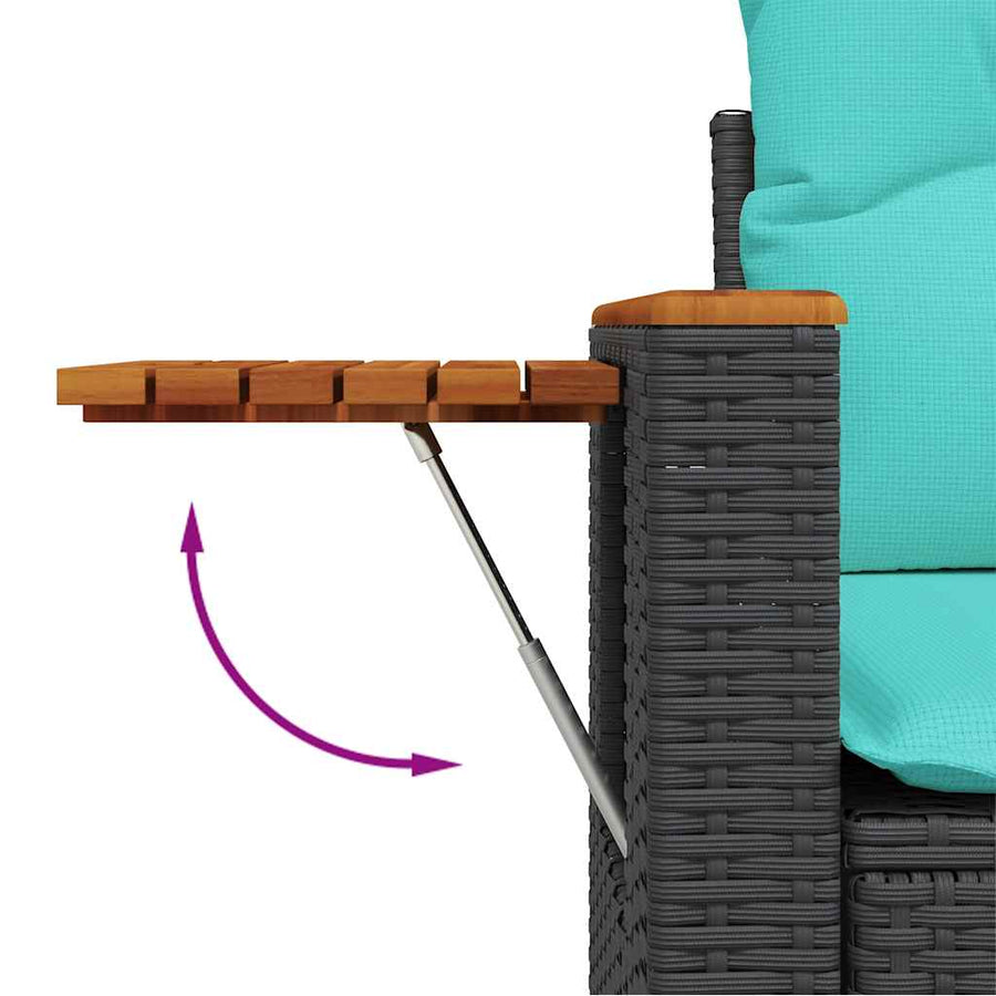 9-delige Loungeset met kussens poly rattan zwart