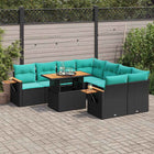 9-piece lounge set with cushions poly rattan black