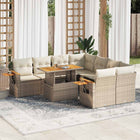 9-piece Lounge Set with Cushions Poly Rattan Acacia Beige