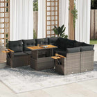 9-piece Lounge Set with cushions poly rattan acacia grey