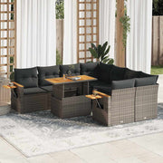 Loungeset 9-delig poly rattan acacia grijs