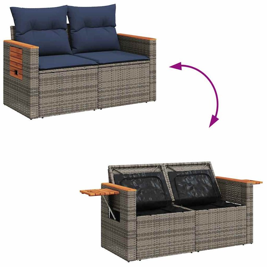 9-delige Loungeset met kussens poly rattan grijs