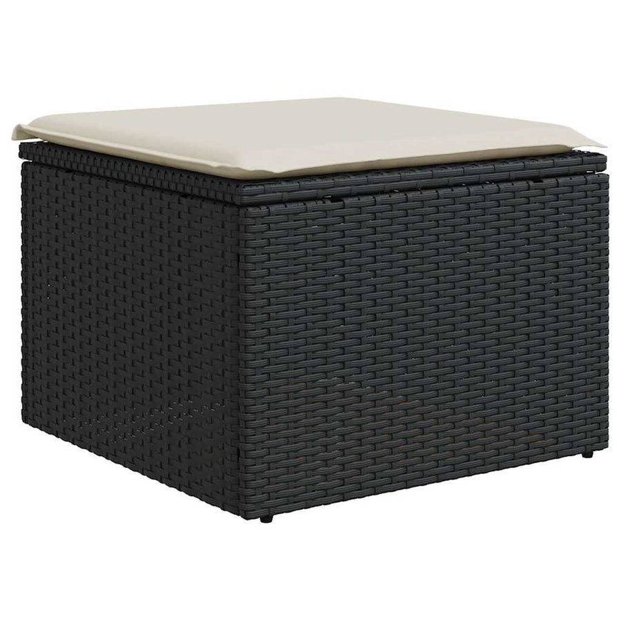 7-delige Loungeset met kussens poly rattan acacia zwart