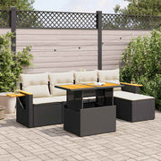Loungeset 7-delig poly rattan acacia zwart