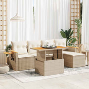 Loungeset 6-delig poly rattan acacia beige