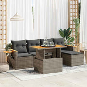 Loungeset 7-delig poly rattan acacia grijs