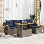 Loungeset 6-delig poly rattan acacia grijs