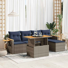 6-delige Loungeset met kussens poly rattan acacia grijs