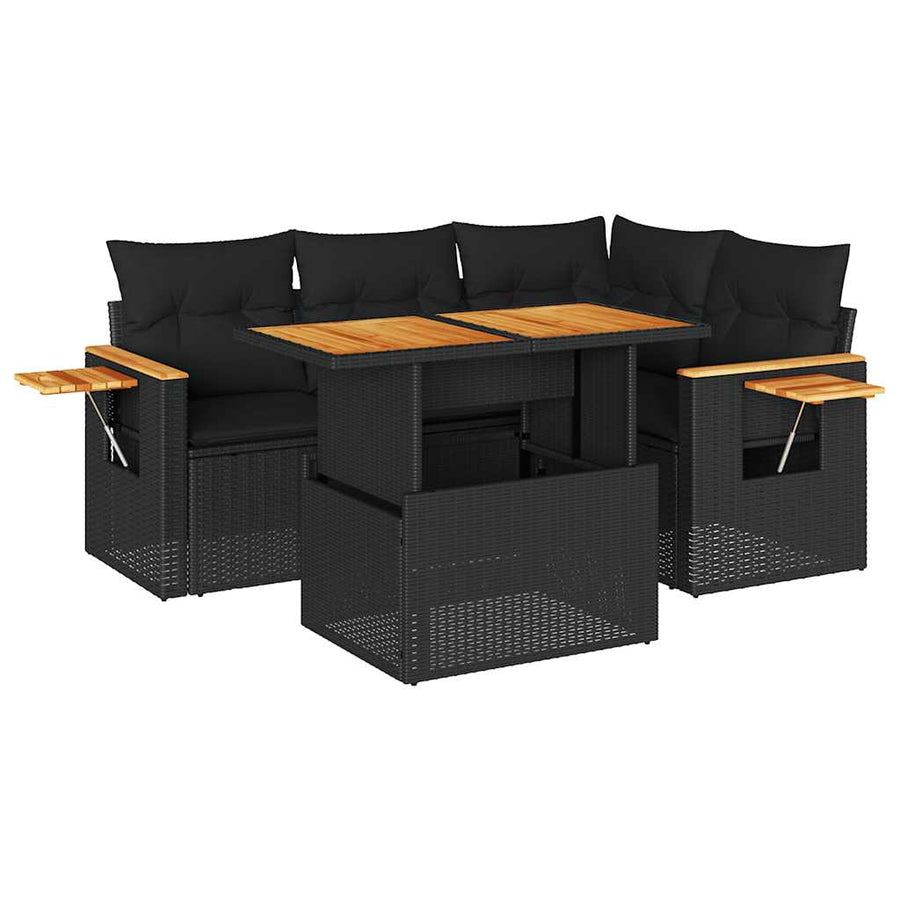 4-delige Loungeset met kussens poly rattan acacia zwart