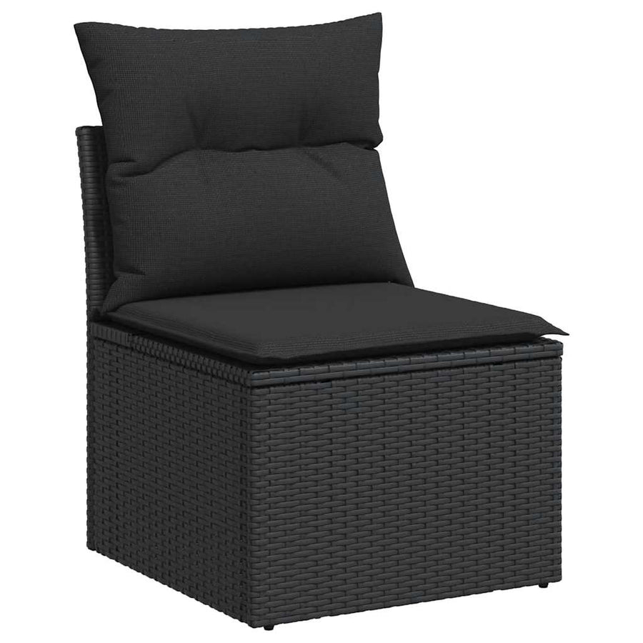 4-delige Loungeset met kussens poly rattan acacia zwart