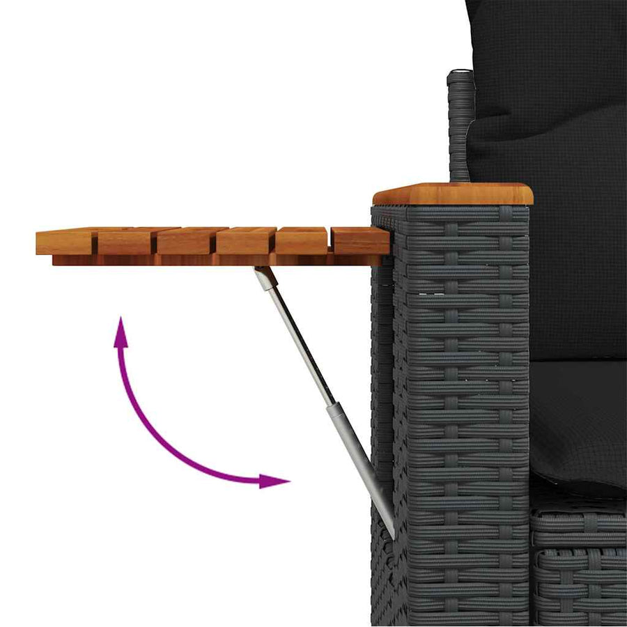 4-delige Loungeset met kussens poly rattan acacia zwart