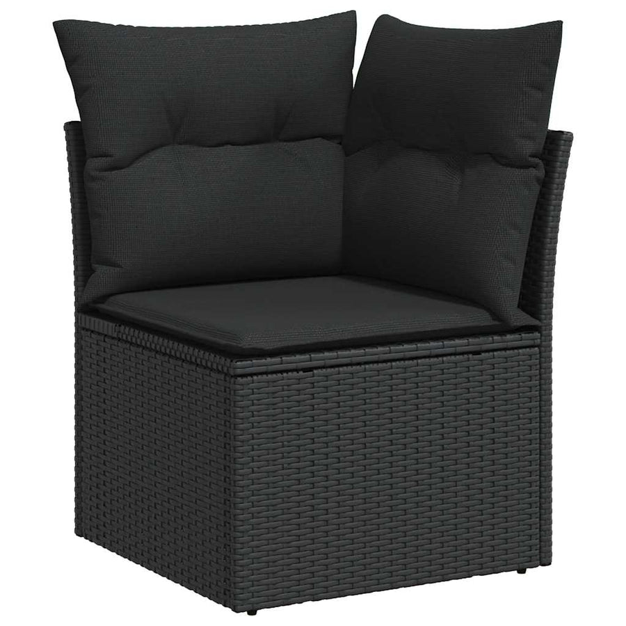 4-delige Loungeset met kussens poly rattan acacia zwart