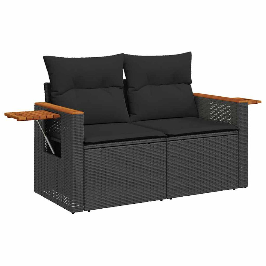 4-delige Loungeset met kussens poly rattan acacia zwart