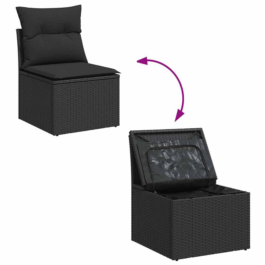 4-delige Loungeset met kussens poly rattan acacia zwart