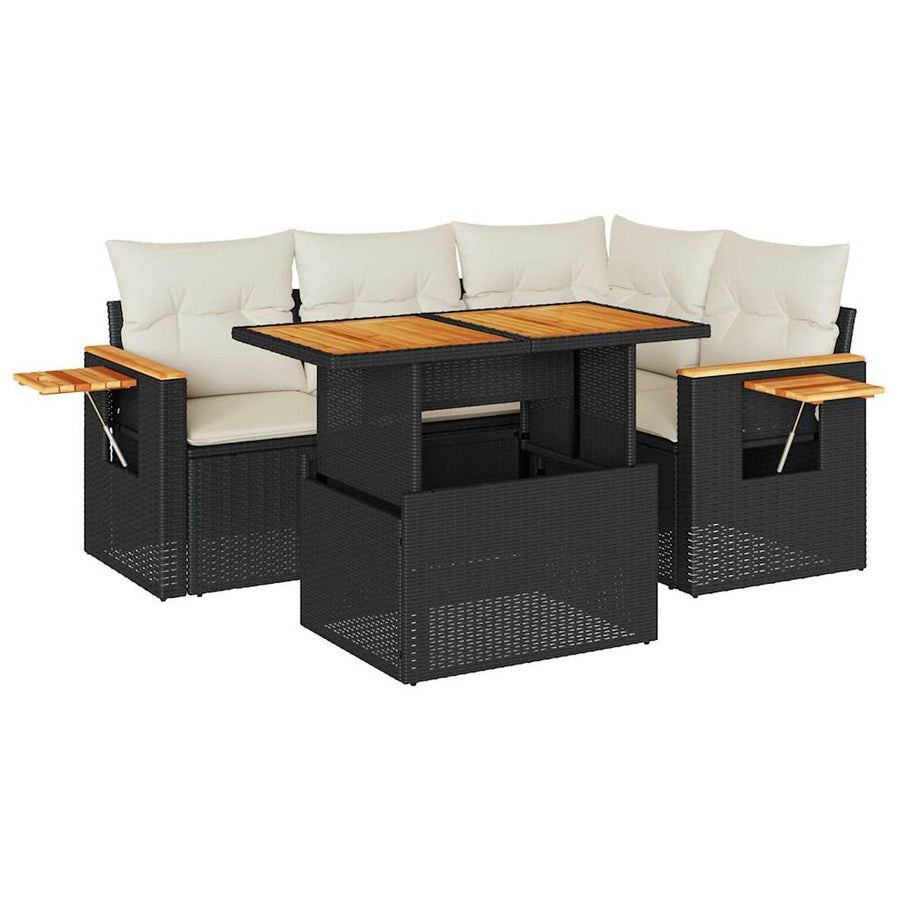 4-delige Loungeset met kussens poly rattan acacia zwart