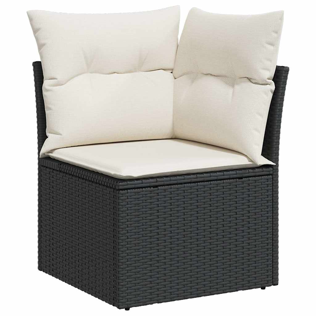4-delige Loungeset met kussens poly rattan acacia zwart