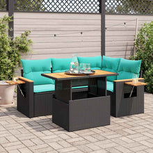 5-delige Loungeset met kussens poly rattan acacia zwart