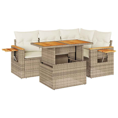 4-delige Loungeset met kussens poly rattan acacia beige