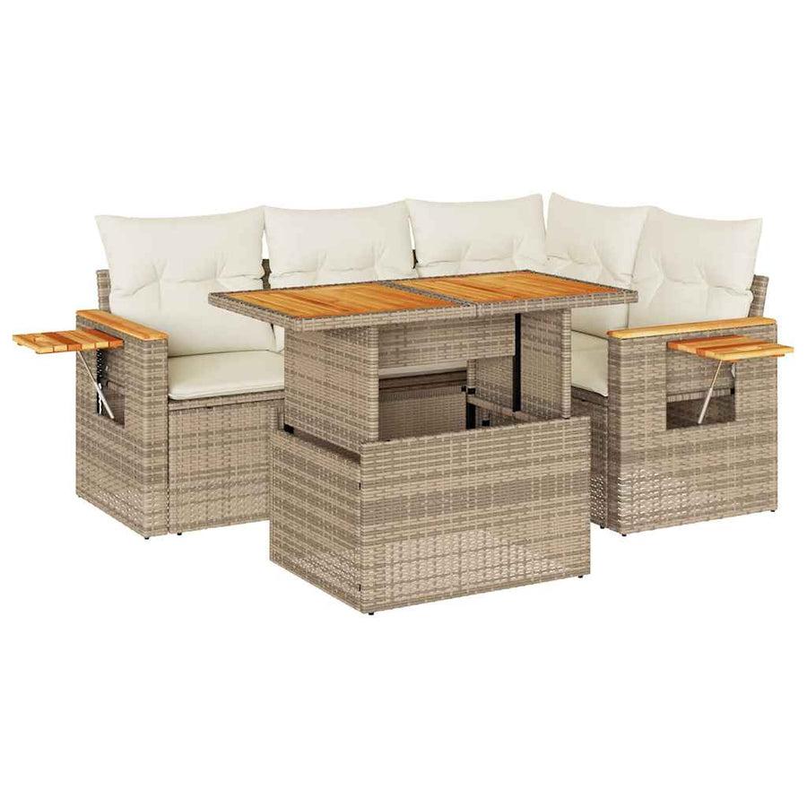 4-delige Loungeset met kussens poly rattan acacia beige