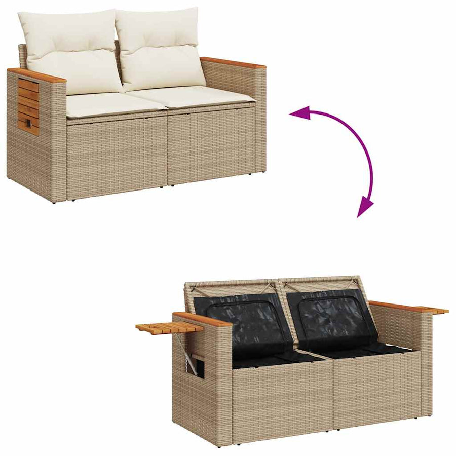 4-delige Loungeset met kussens poly rattan acacia beige