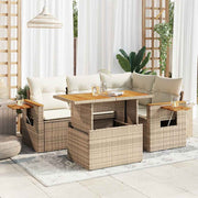 Loungeset 4-delig poly rattan acaciahout beige