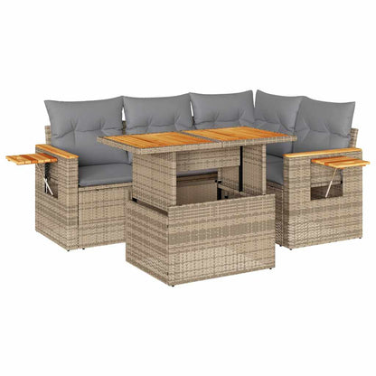 4-delige Loungeset met kussens poly rattan acacia beige