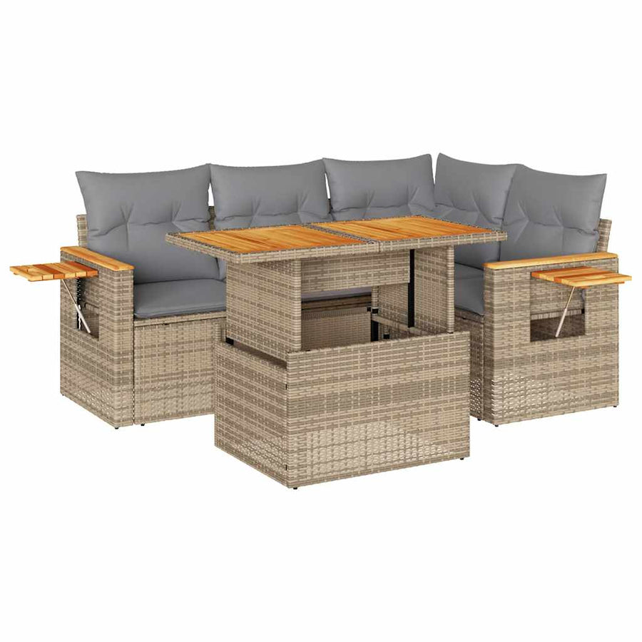 4-delige Loungeset met kussens poly rattan acacia beige