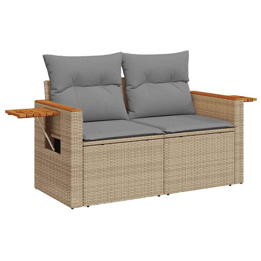 4-delige Loungeset met kussens poly rattan acacia beige