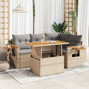 5-piece Lounge Set with Cushions Polyrattan and Acacia Wood Beige