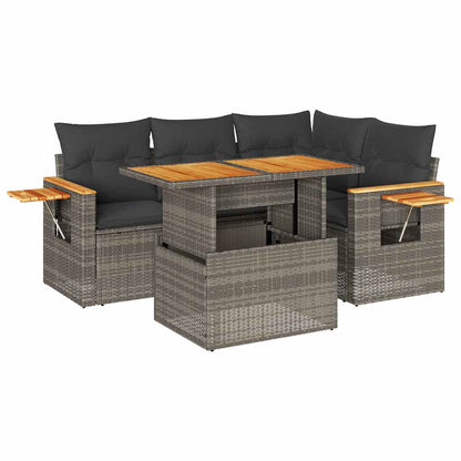 4-delige Loungeset met kussens poly rattan acacia grijs