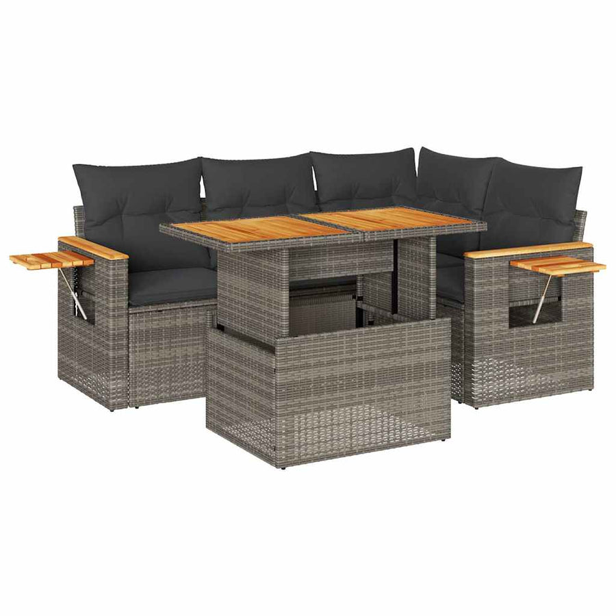 4-delige Loungeset met kussens poly rattan acacia grijs