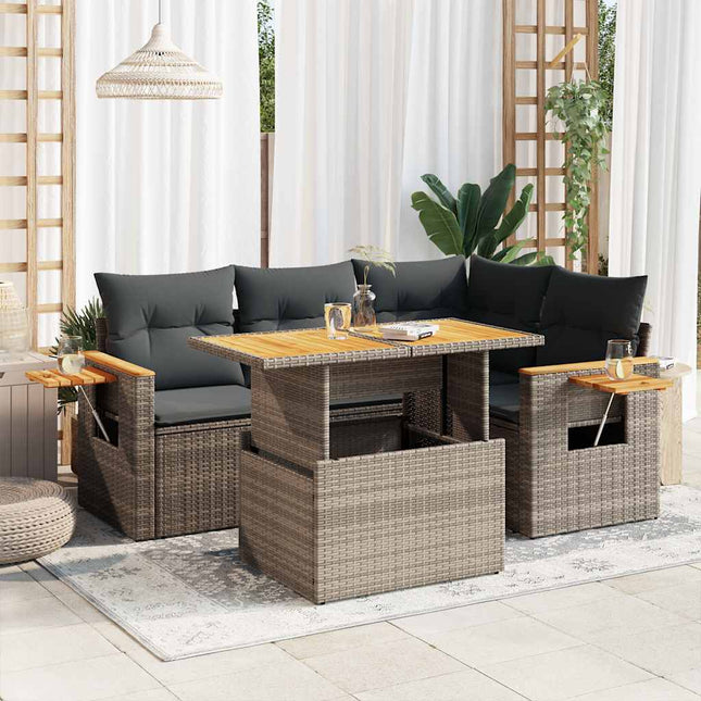 4-delige Loungeset met kussens poly rattan acacia grijs