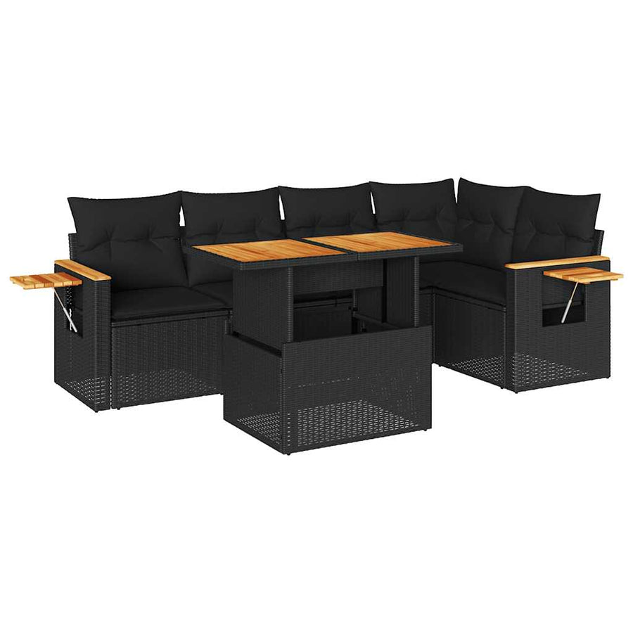 5-delige Loungeset met kussens poly rattan acacia zwart