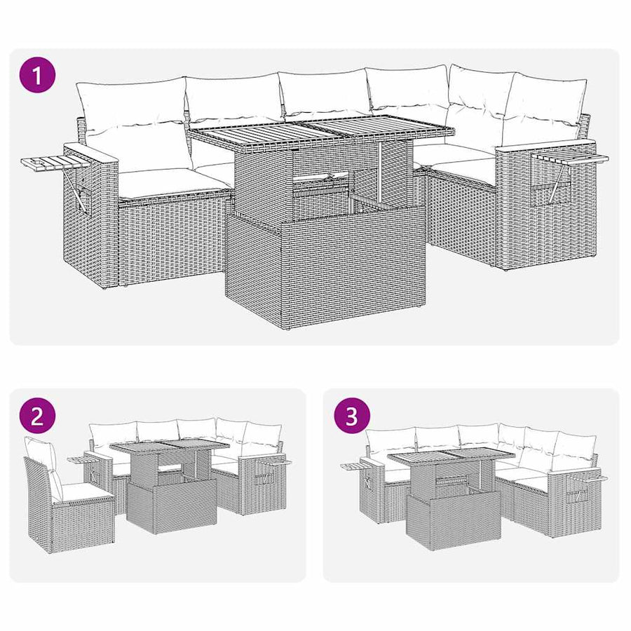5-delige Loungeset met kussens poly rattan acacia zwart