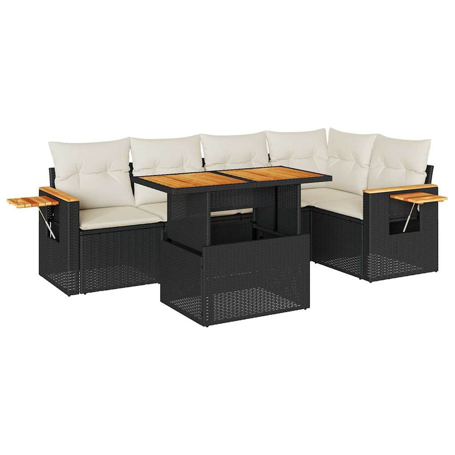 5-delige Loungeset met kussens poly rattan acacia zwart